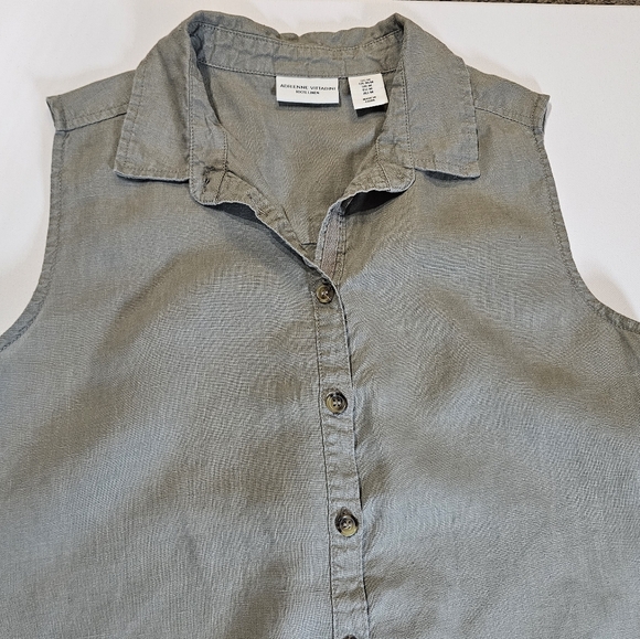 Adrienne Vittadini Linen Dress Womens Medium Olive Green Button Down‎ Mini - Picture 6 of 8